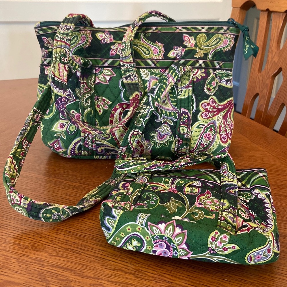 Vera Bradley Green Paisley Bag and Matching Mini bag
